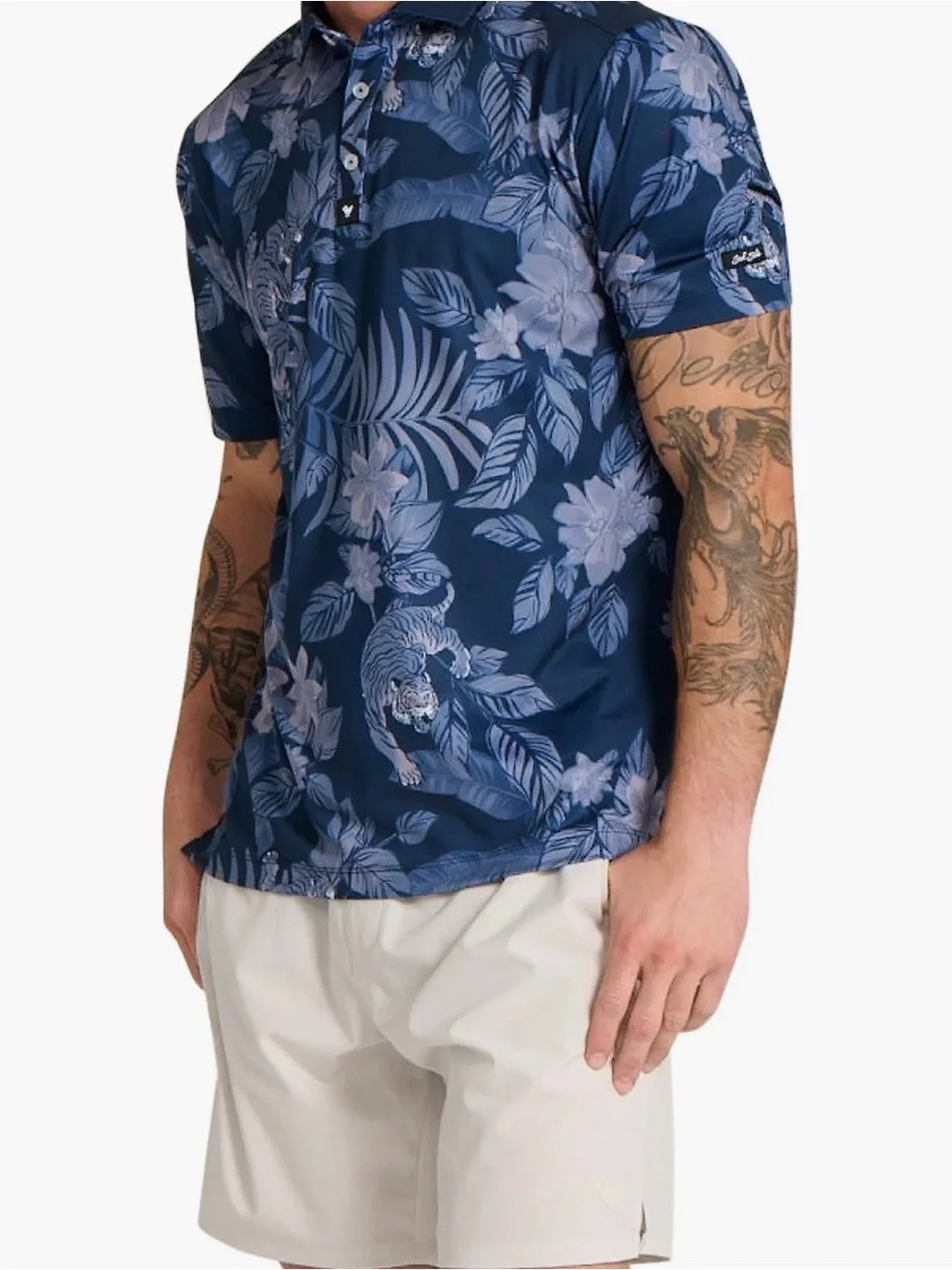 Bad Birdie Navy Floral Tiger Polo - Picture 1 of 8